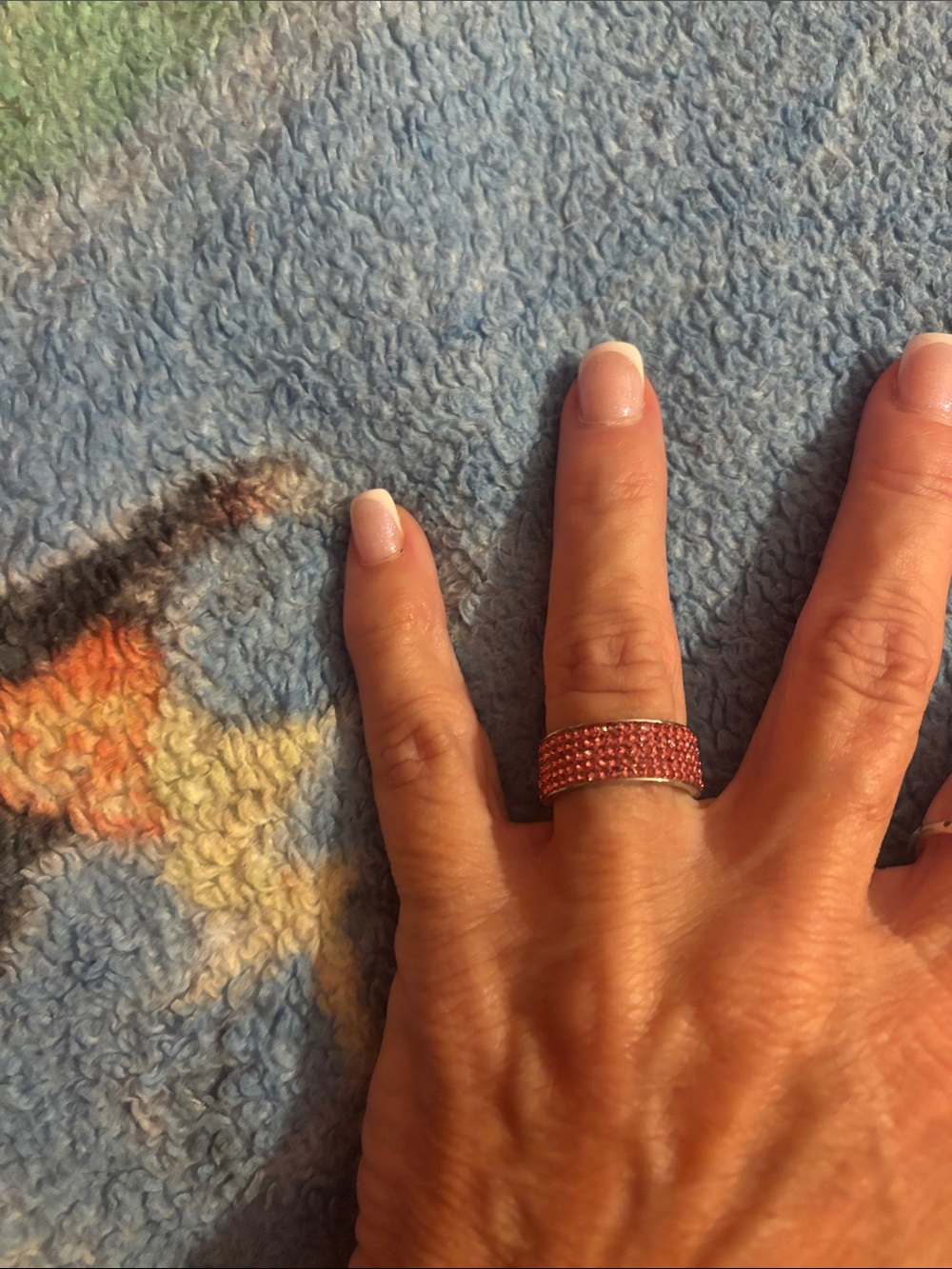 Pink Crystal Wide Band Ring Breast cancer ring